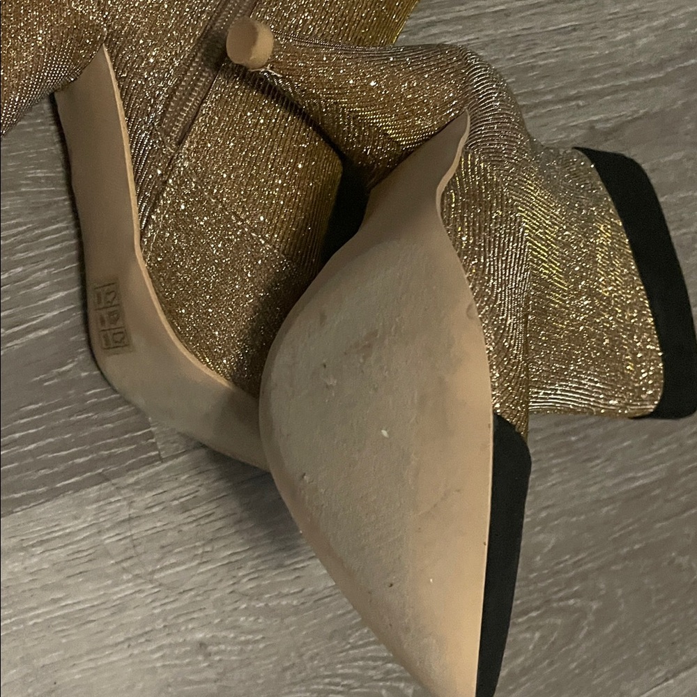 Women’s Elegant Gold Glitter and Black Faux Velvet Ankle Boots - Picture 6 of 6